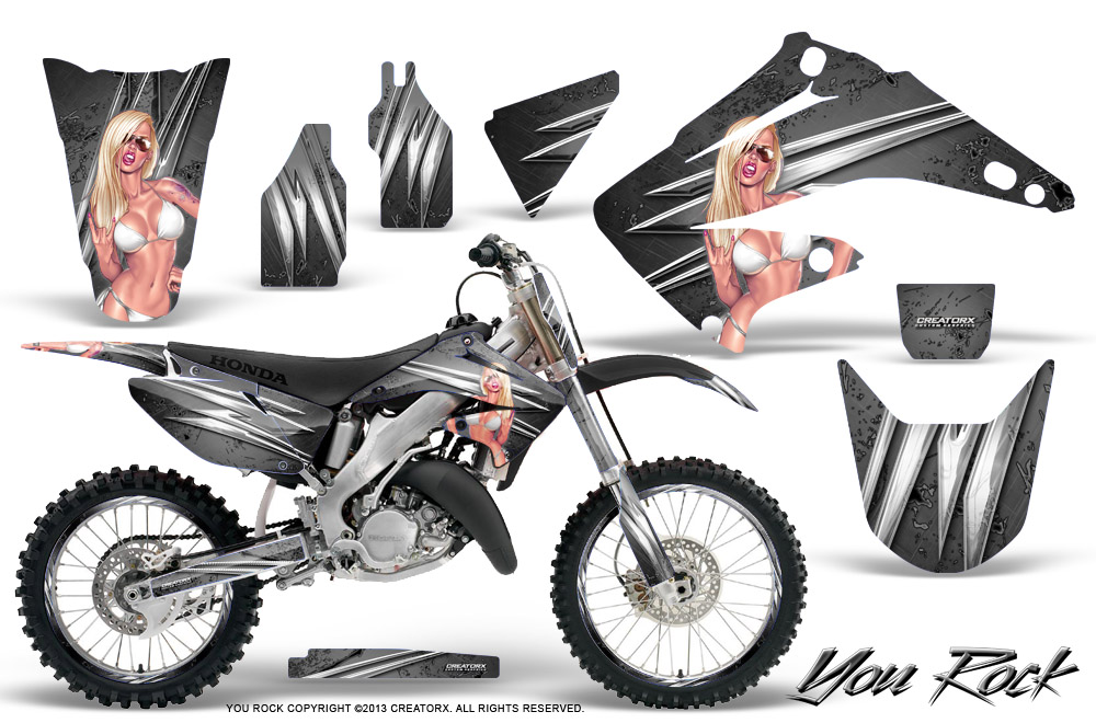 Honda CR125 CR250 02-10 Graphics Kit You Rock Silver NP Rims